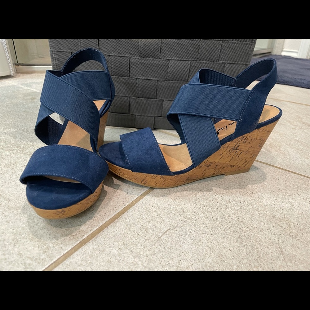 American Eagle blue wedge sandals